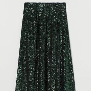H&M Midi Emerald Sequin Skirt NWT